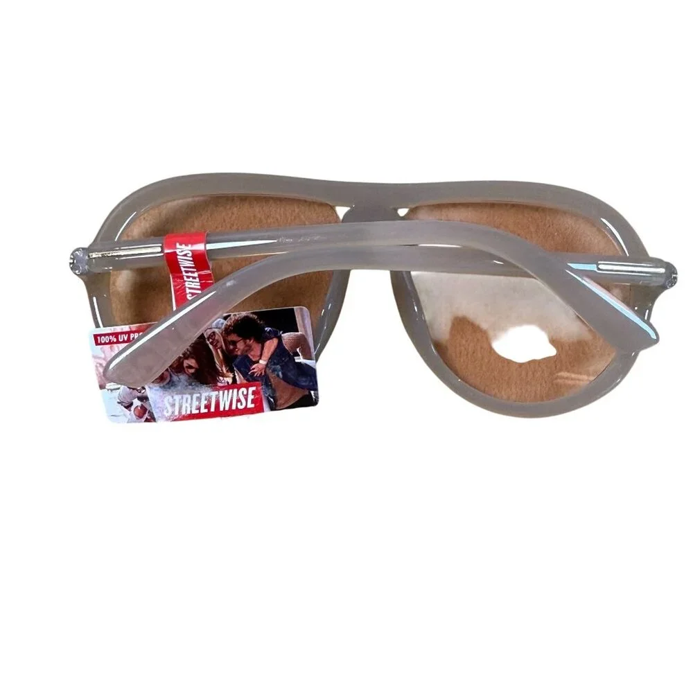 Streetwise Oversized Aviator Sunglasses Shades 100% UV Beige Frame Brown Tint